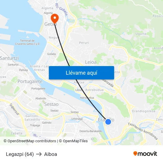 Legazpi (64) to Aiboa map