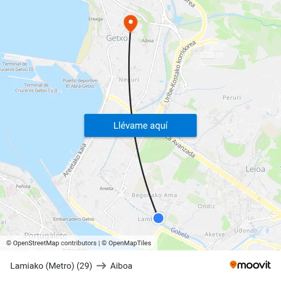 Lamiako (Metro) (29) to Aiboa map