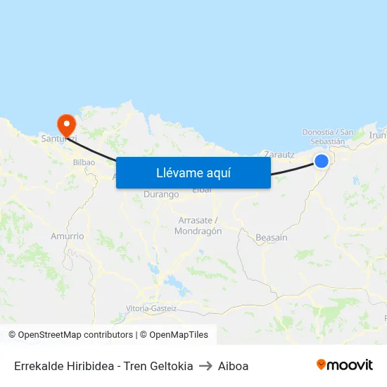 Errekalde Hiribidea - Tren Geltokia to Aiboa map