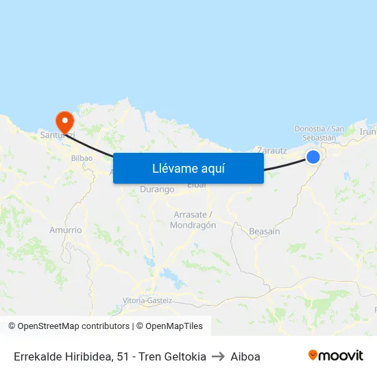Errekalde Hiribidea, 51 - Tren Geltokia to Aiboa map