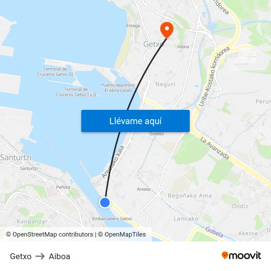 Getxo to Aiboa map