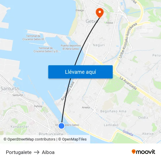 Portugalete to Aiboa map