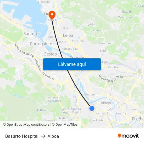 Basurto Hospital to Aiboa map