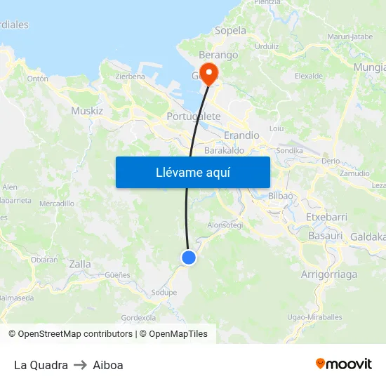 La Quadra to Aiboa map