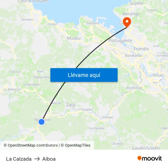 La Calzada to Aiboa map