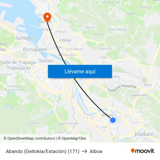 Abando (Geltokia/Estación) (171) to Aiboa map