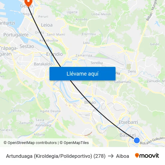 Artunduaga (Kiroldegia/Polideportivo) (278) to Aiboa map