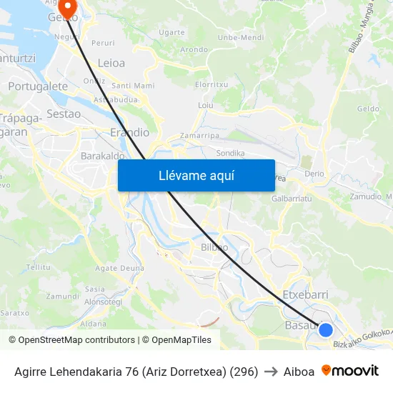 Agirre Lehendakaria 76 (Ariz Dorretxea) (296) to Aiboa map