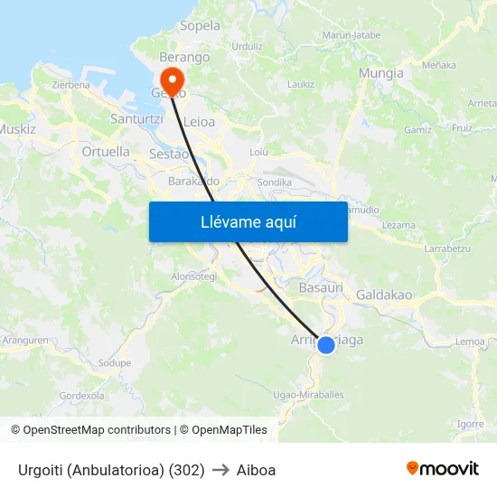 Urgoiti (Anbulatorioa) (302) to Aiboa map