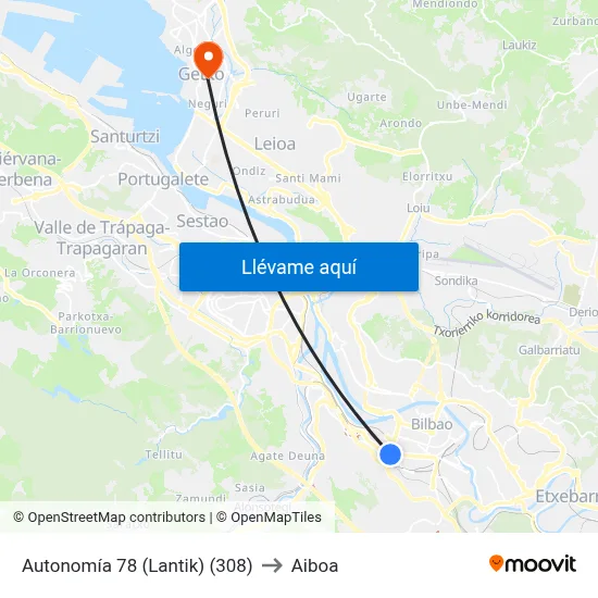 Autonomía 78 (Lantik) (308) to Aiboa map