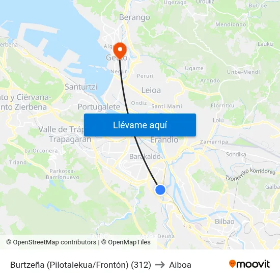 Burtzeña (Pilotalekua/Frontón) (312) to Aiboa map