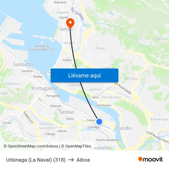 Urbinaga (La Naval) (318) to Aiboa map