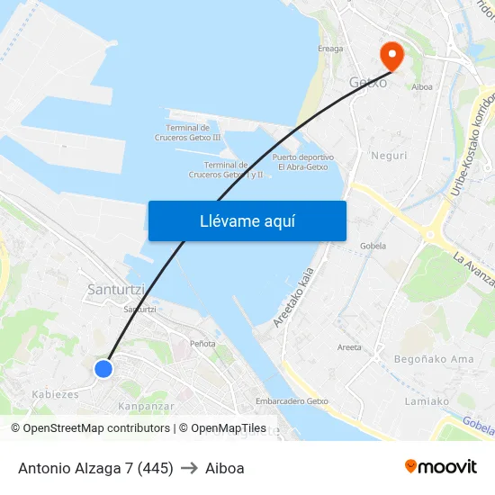 Antonio Alzaga 7 (445) to Aiboa map