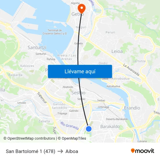 San Bartolomé 1 (478) to Aiboa map