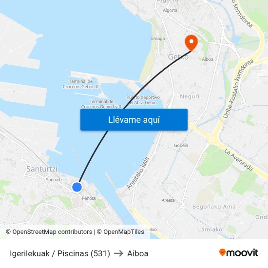 Igerilekuak / Piscinas (531) to Aiboa map
