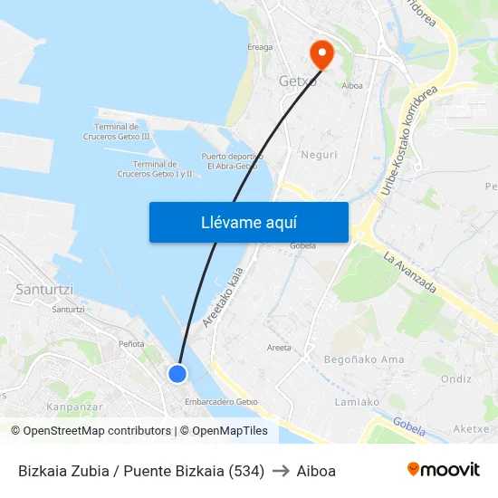 Bizkaia Zubia / Puente Bizkaia (534) to Aiboa map