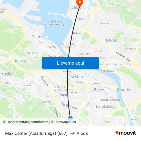 Max Center (Aldaiturriaga) (667) to Aiboa map