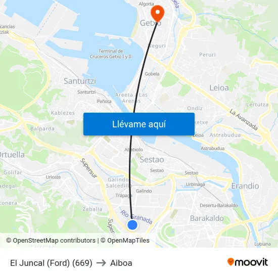El Juncal (Ford) (669) to Aiboa map