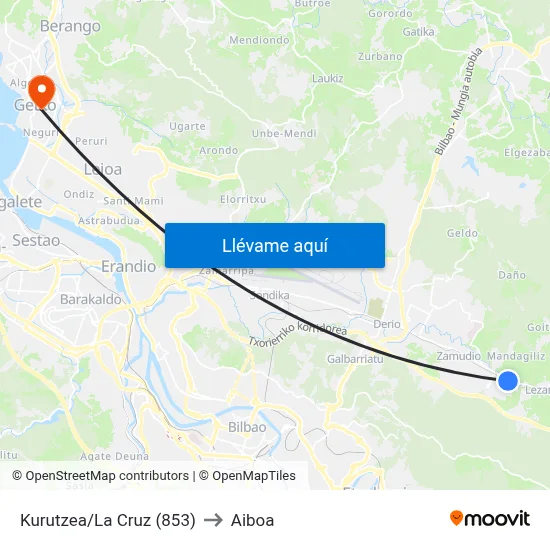 Kurutzea/La Cruz (853) to Aiboa map