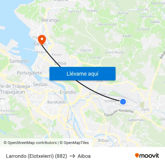 Larrondo (Elotxelerri) (882) to Aiboa map