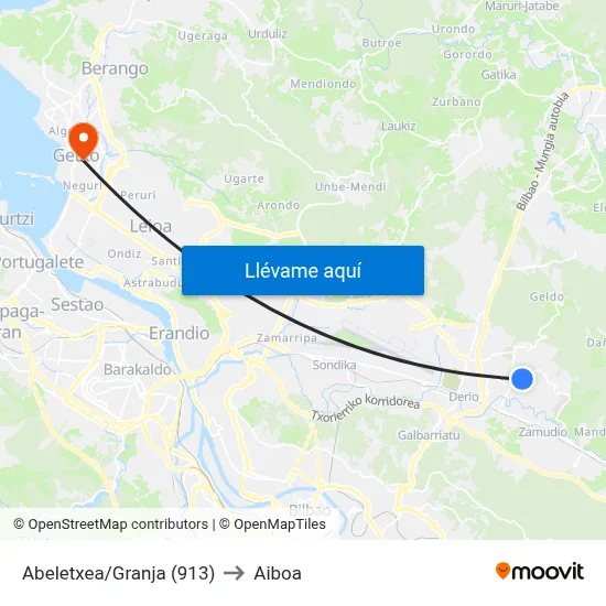 Abeletxea/Granja (913) to Aiboa map