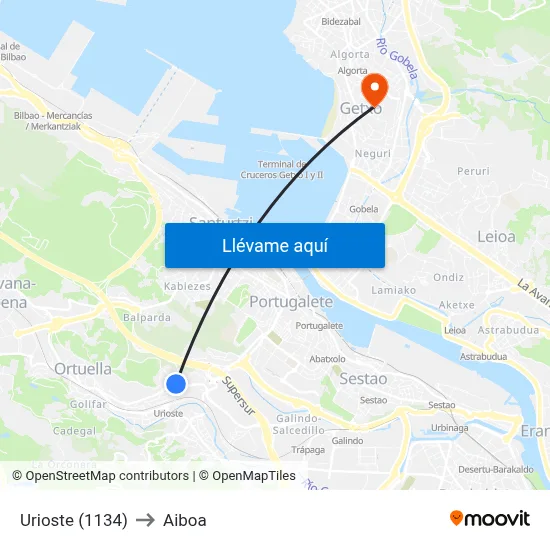 Urioste (1134) to Aiboa map