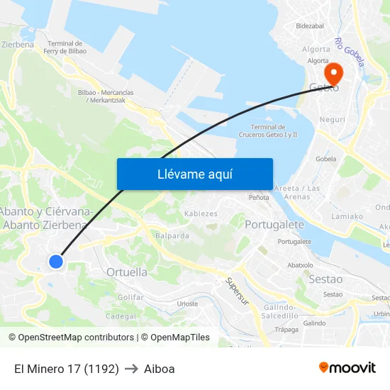 El Minero 17 (1192) to Aiboa map