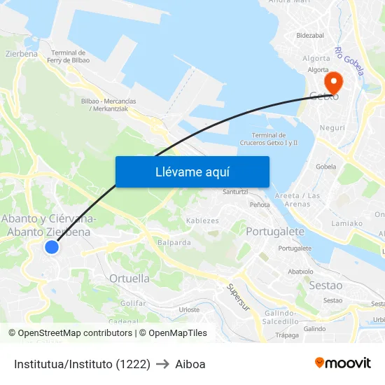 Institutua/Instituto (1222) to Aiboa map