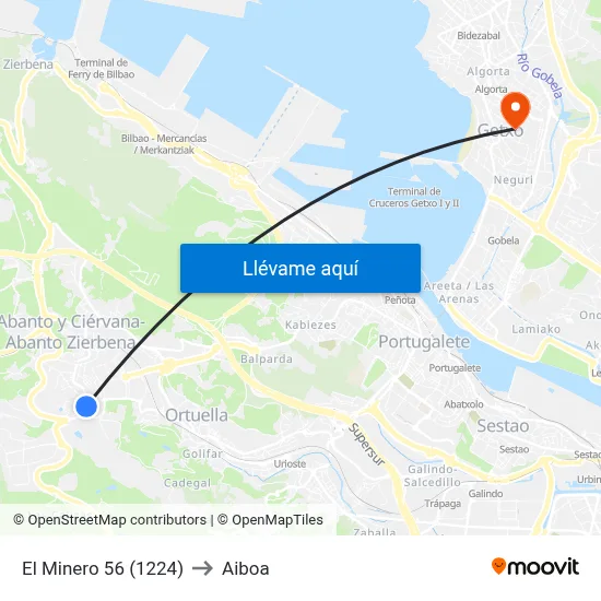 El Minero 56 (1224) to Aiboa map