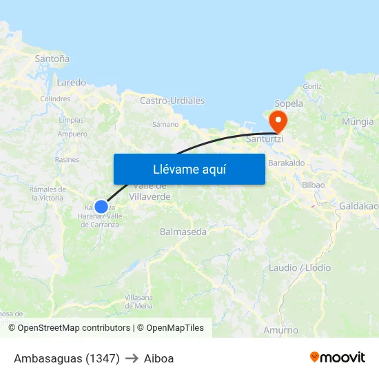 Ambasaguas (1347) to Aiboa map