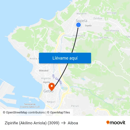 Zipiriñe (Akilino Arriola) (3099) to Aiboa map
