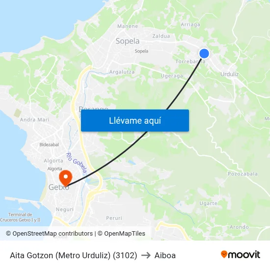 Aita Gotzon (Metro Urduliz) (3102) to Aiboa map