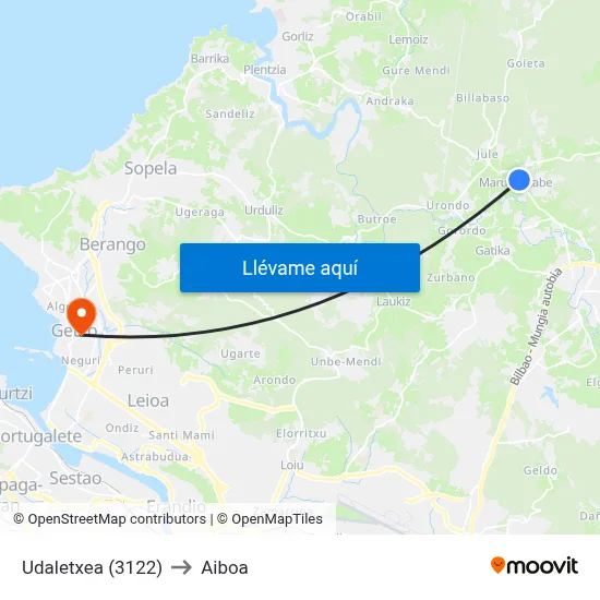 Udaletxea (3122) to Aiboa map