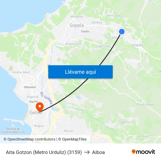Aita Gotzon (Metro Urduliz) (3159) to Aiboa map