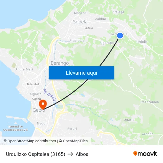 Urdulizko Ospitalea (3165) to Aiboa map