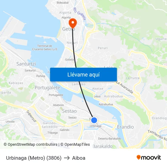 Urbinaga (Metro) (3806) to Aiboa map