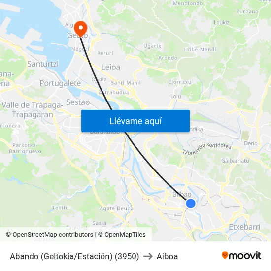 Abando (Geltokia/Estación) (3950) to Aiboa map