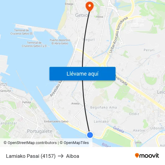 Lamiako Pasai (4157) to Aiboa map