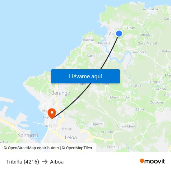 Tribiñu (4216) to Aiboa map