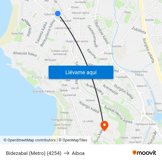 Bidezabal (Metro) (4254) to Aiboa map
