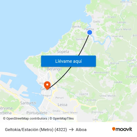 Geltokia/Estación (Metro) (4322) to Aiboa map
