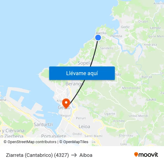 Ziarreta (Cantabrico) (4327) to Aiboa map