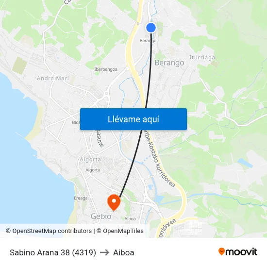 Sabino Arana 38 (4319) to Aiboa map