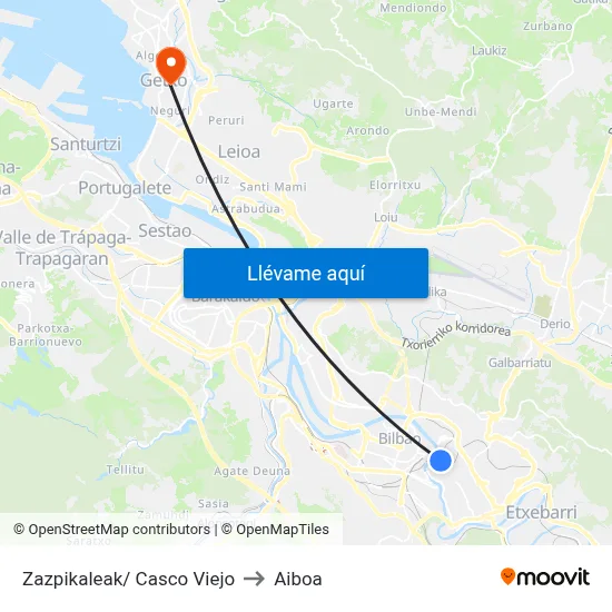 Zazpikaleak/ Casco Viejo to Aiboa map