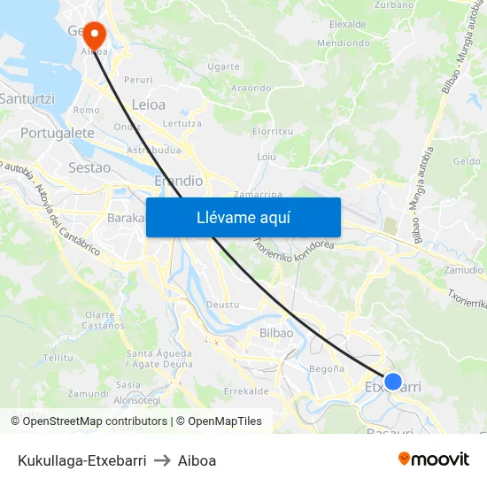 Kukullaga-Etxebarri to Aiboa map