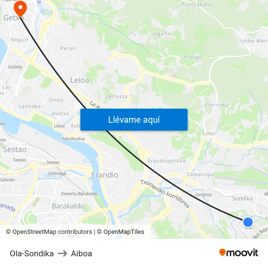 Ola-Sondika to Aiboa map
