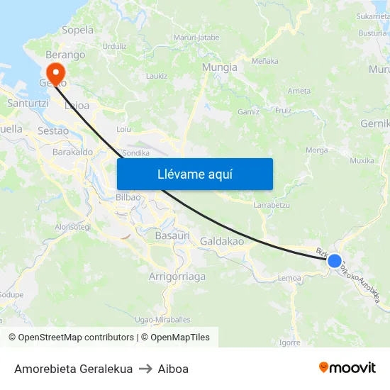 Amorebieta Geralekua to Aiboa map