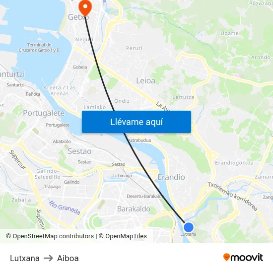 Lutxana to Aiboa map