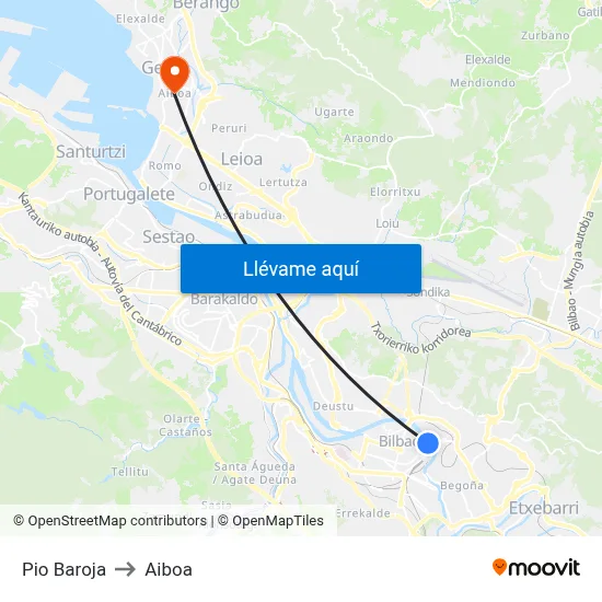 Pio Baroja to Aiboa map