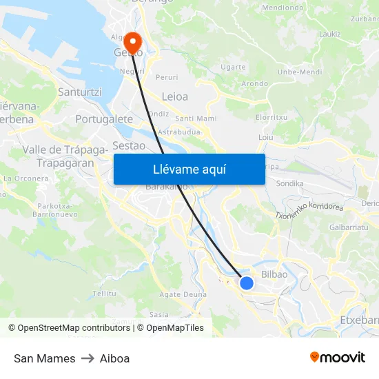 San Mames to Aiboa map
